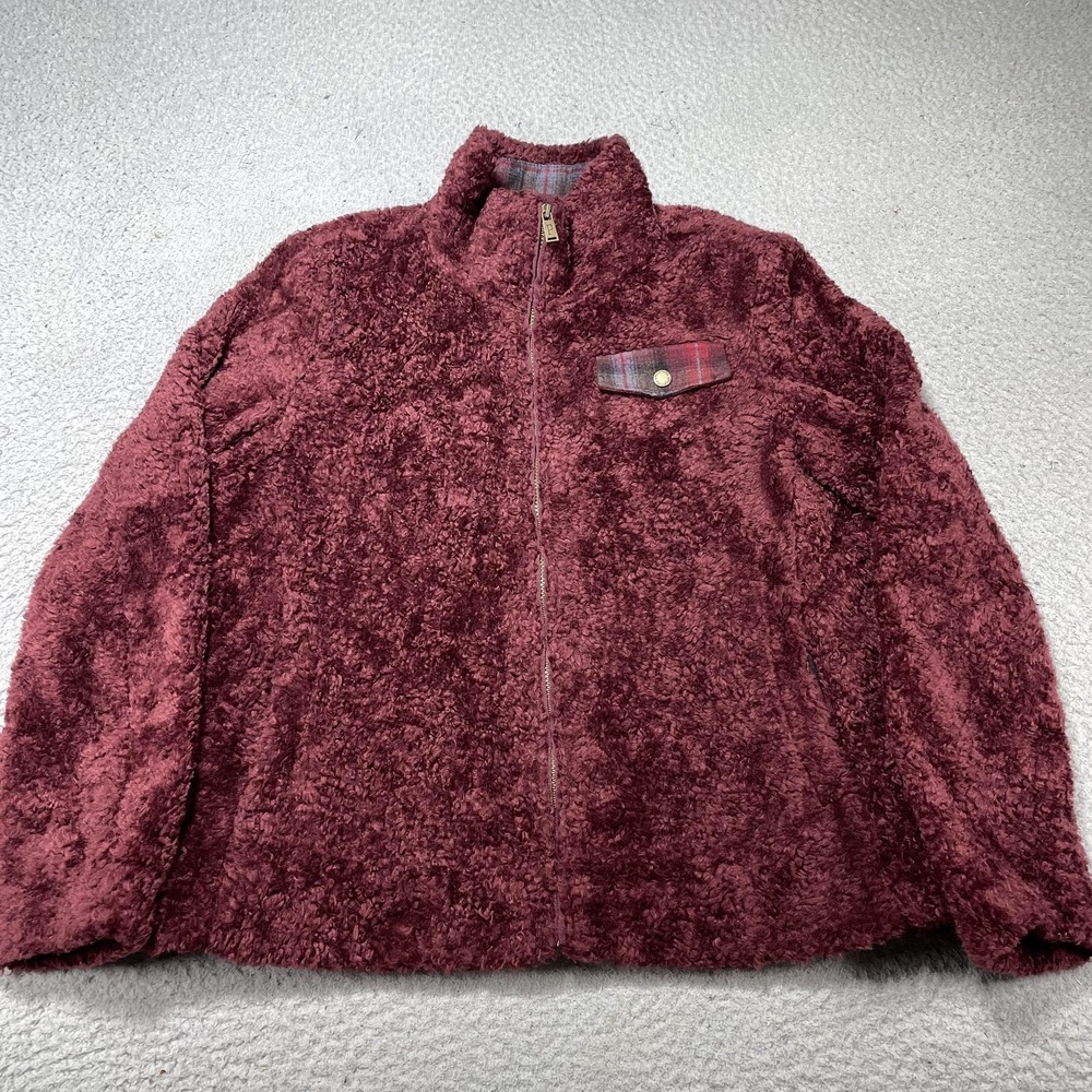 Pendleton Jacket Women's Large Red Faux Fur Sherpa Full‎ Zip Plaid Lined Fleece